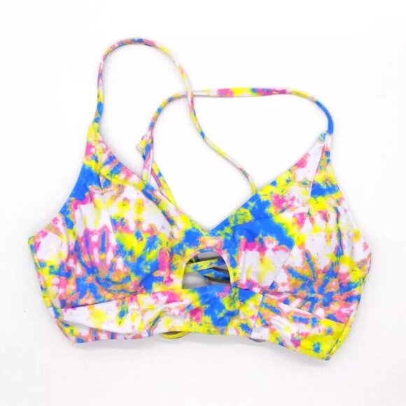 Jessica Simpson Bikini Swim Top Size Large Spritz Multi Tie-Dyed Cropped Keyhole - Picture 3 of 3